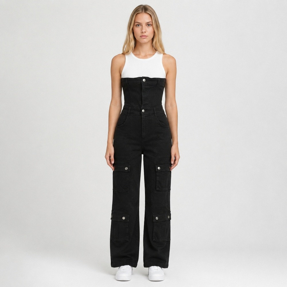 Impulsive Black High Waist Cargo Jeans Women's Utility Edgy Denim Goth SZ Medium